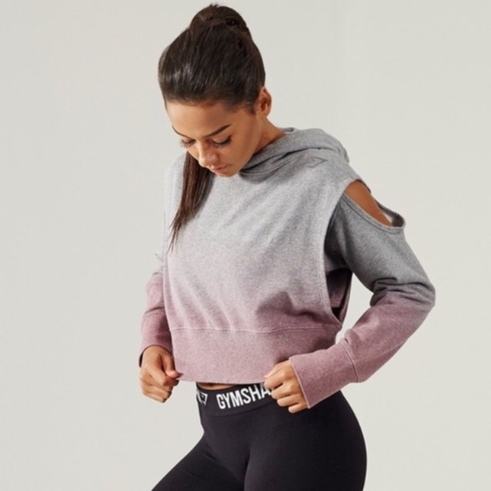 Gymshark cropped cold shoulder ombré hoodie Sz s